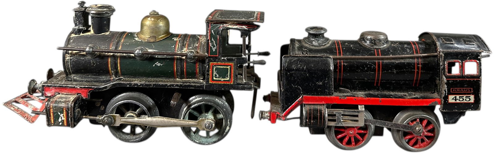 BUB & FANDOR LOCOMOTIVES: 374. BUB & FANDOR LOCOMOTIVES | O gauge, wind-up, litho, Bub loco for American market. | 6.5" l. loco | Bub loco will clean to higher grade, (Very Good Condition) | $150 - $300