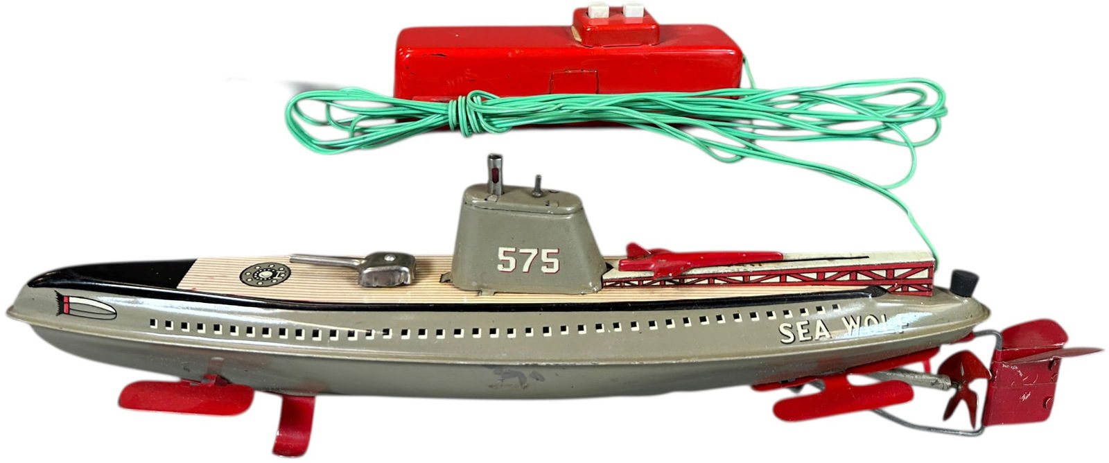 LINEMAR BATTERY OPERATED REMOTE CONTROL SUB: 378. LINEMAR BATTERY OPERATED REMOTE CONTROL SUB | U-boat | 11.5" l. | Minor in-filling to several small chips, overall (Excellent Condition) | $200 - $400