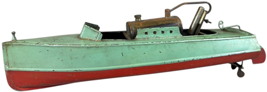 PRE-WAR JAPANESE LIVE STEAM SPEED BOAT LAUNCH: 384. PRE-WAR JAPANESE LIVE STEAM SPEED BOAT LAUNCH | 12.5" l. | (Very Good to Excellent Condition) | $250 - $500