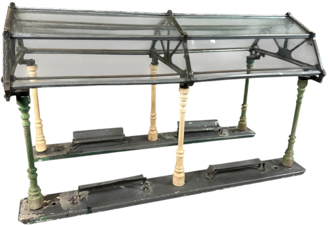 IVES NO.121 GLASS DOME CANOPY: 440. IVES NO.121 GLASS DOME CANOPY | Gauge 1 or standard. | 13" h. | Two benches reattached, three posts are replacements, (Very Good Condition) | $600 - $1,200