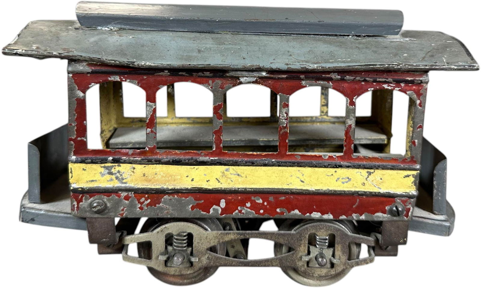 KNAPP ELECTRIC TROLLEY: 456. KNAPP ELECTRIC TROLLEY | 2" gauge, electric. | 9" l. | Roof clerestory and vestibule ends replaced, otherwise (Very Good Condition) | $300 - $500