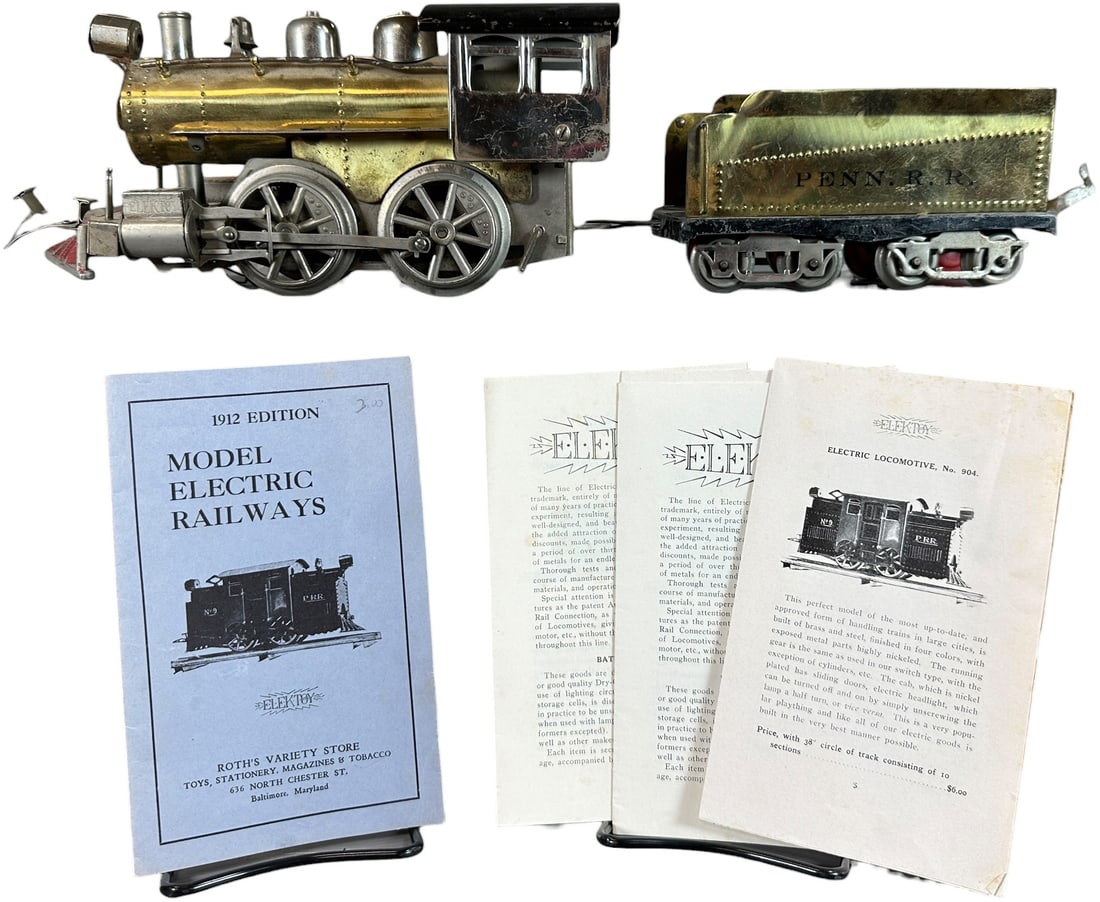 ELEKTOY NO.905 LOCOMOTIVE: 457. ELEKTOY NO.905 LOCOMOTIVE | Gauge 1, electric. | 10" l. loco | Roof has been clear coated to protect original paint, (Very Good to Excellent Condition) | $400 - $800