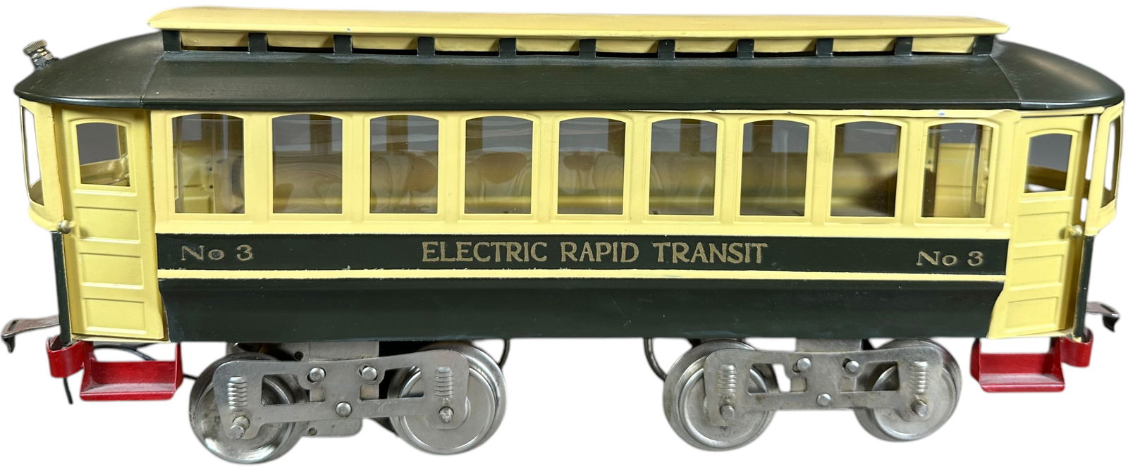 LIONEL NO.3 TROLLEY W/ OFFSET ENDS: 463. LIONEL NO.3 TROLLEY W/ OFFSET ENDS | Standard gauge, electric. | 15" l. | Restored, (Excellent Condition) | $500 - $1,000