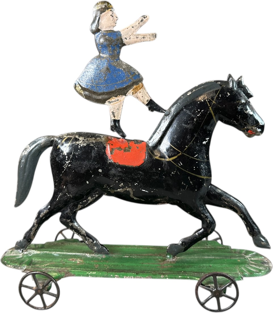 LADY HORSE PERFORMER: 370. LADY HORSE PERFORMER | Provenance: The Maloy Collection. | 9.5" l. | All original with moderate playwear, (Very Good Condition) | $600 - $1,200