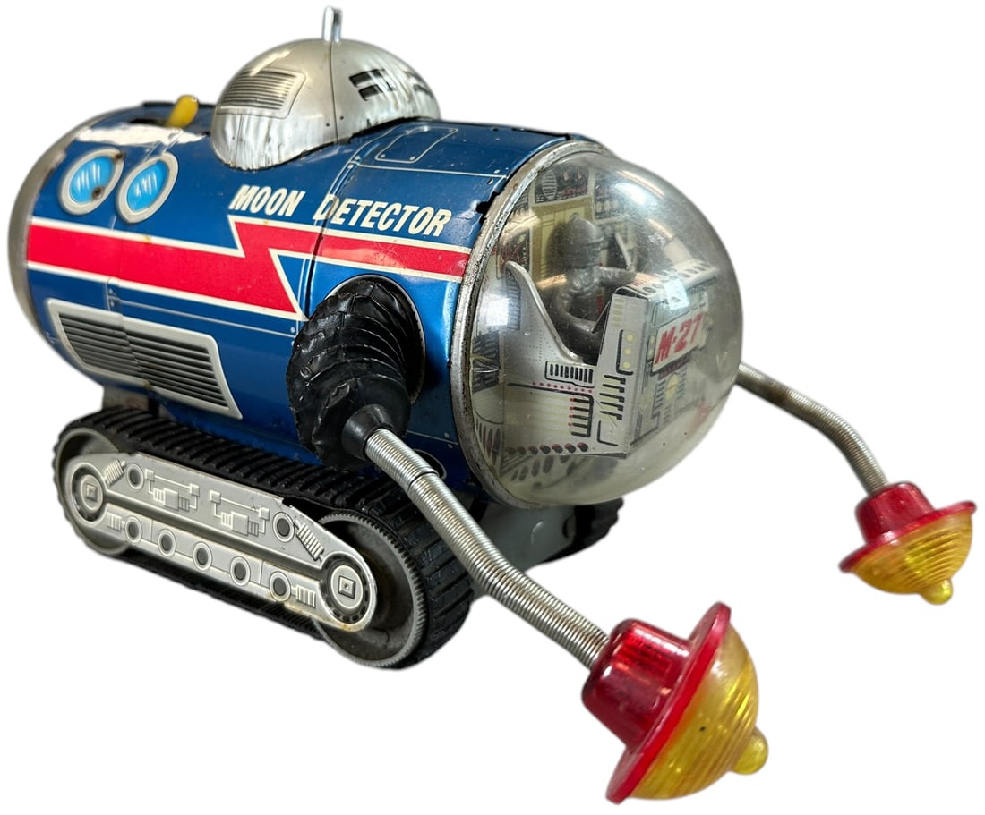 YONEZAWA MOON DETECTOR: 1014. YONEZAWA MOON DETECTOR | Japan, battery operated. | 11" l. | Not working, some corrosion to bottom of battery box, typically missing antennae, displays as (Excellent Condition) | $300 - $500