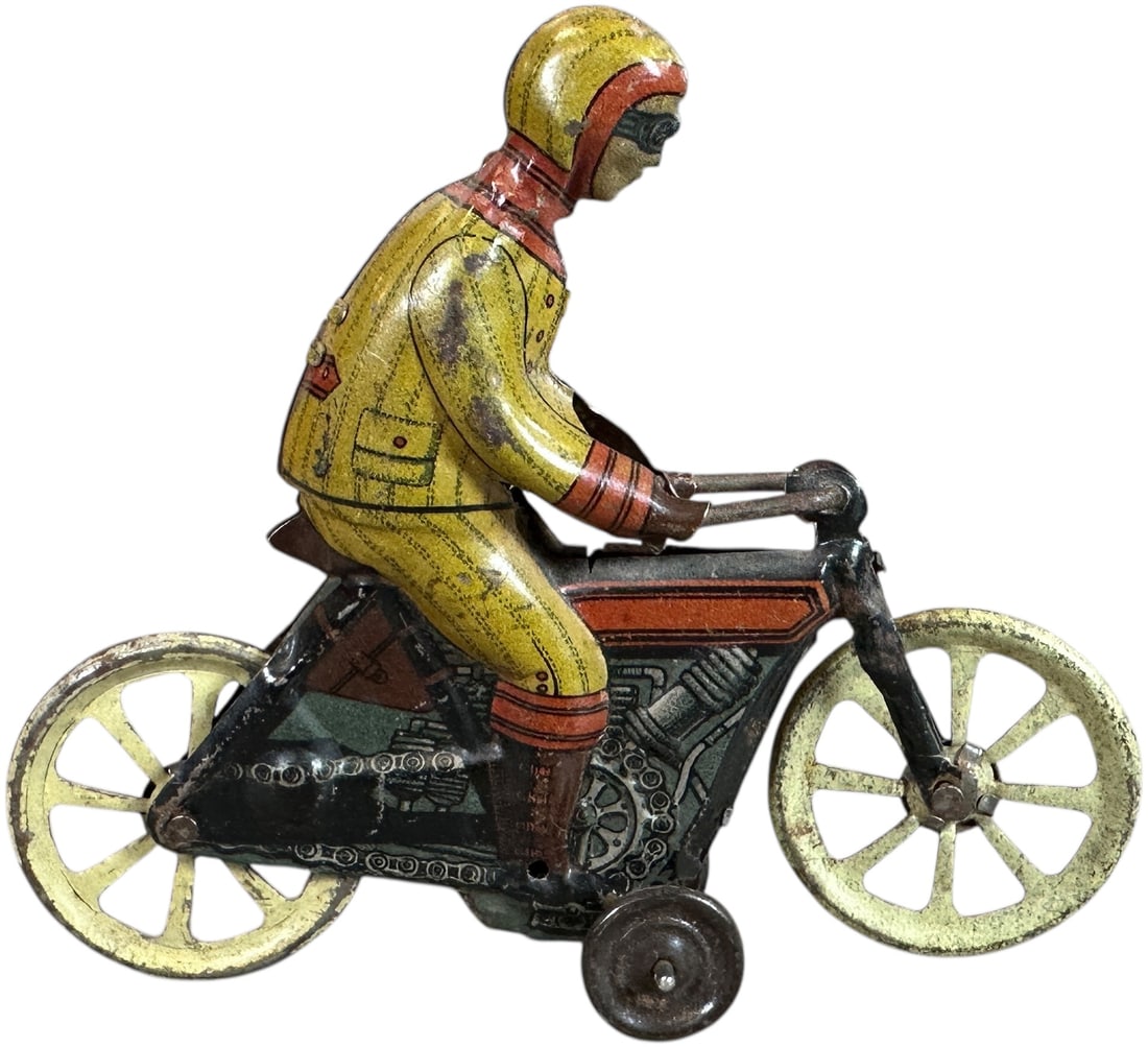 CKO KELLERMAN MOTORCYCLE PENNY TOY: 1079. CKO KELLERMAN MOTORCYCLE PENNY TOY | Germany. | 4" l. | (Very Good to Excellent Condition) | $300 - $600