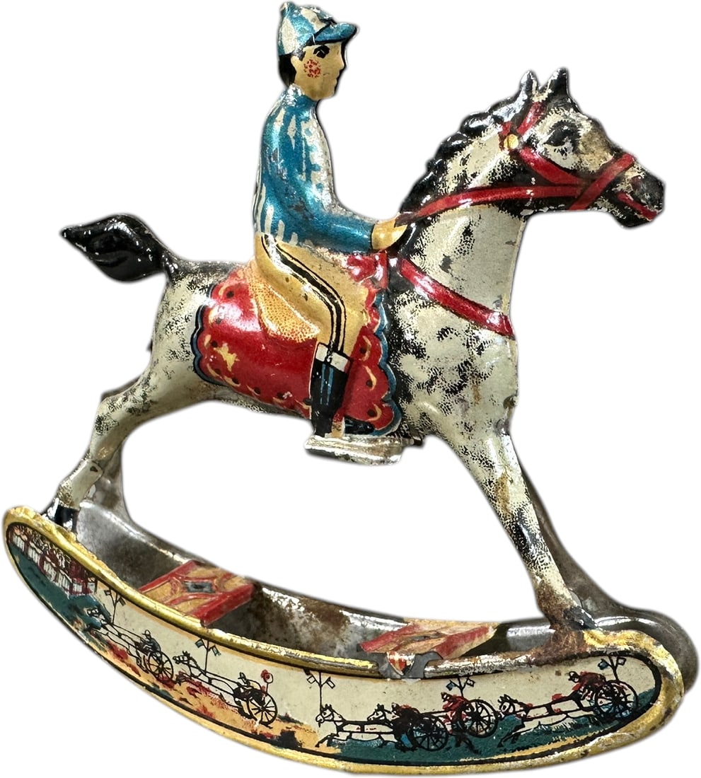 MEIER ROCKING HORSE PENNY TOY: 1082. MEIER ROCKING HORSE PENNY TOY | Germany. Provenance: The Maloy Collection. | 4.5" l. | (Excellent to Pristine Condition) | $100 - $200