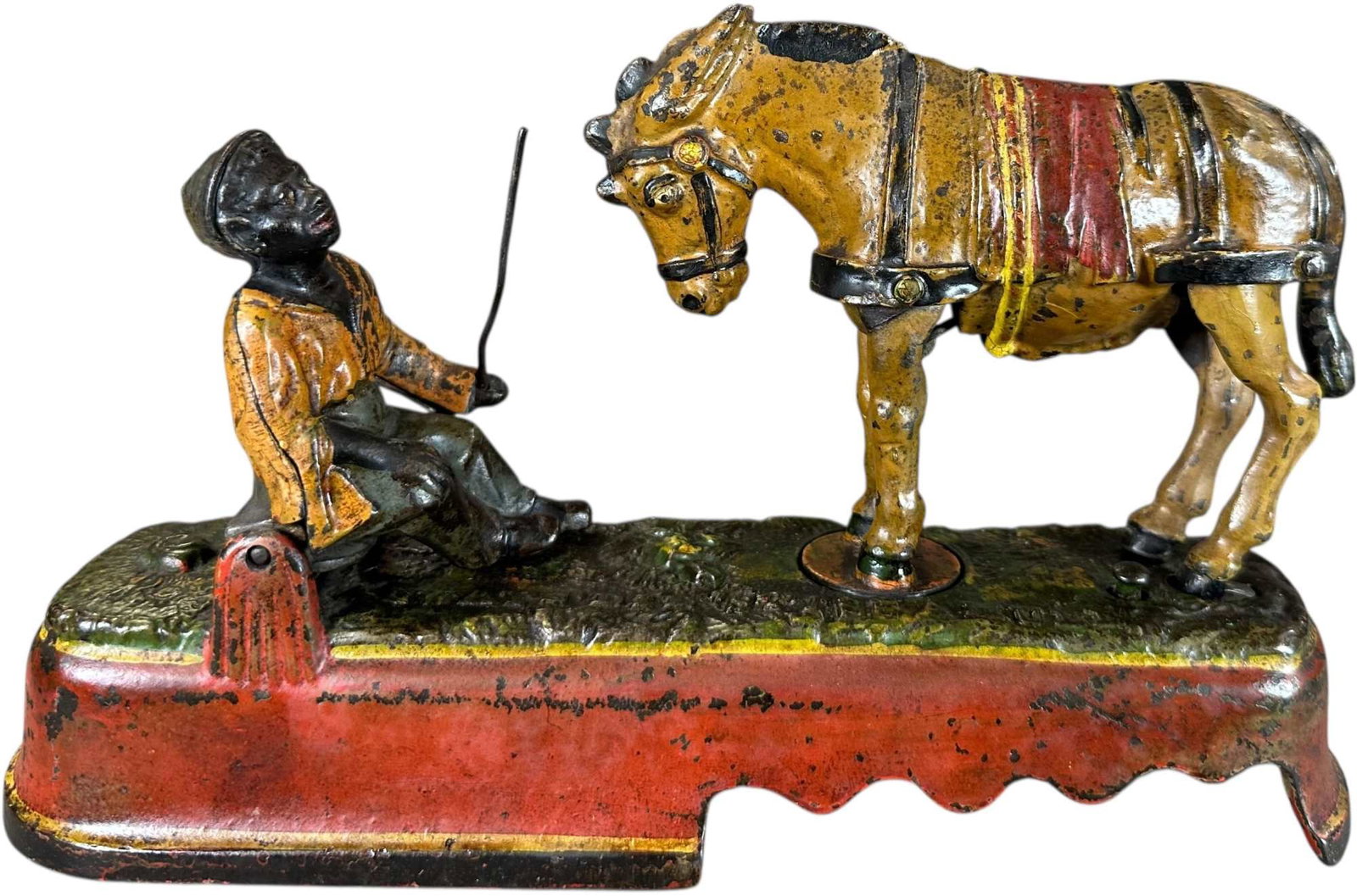 SPISE A MULE MECHANICAL BANK: 1363. SPISE A MULE MECHANICAL BANK | J&E Stevens Co. | CULTURAL DISCLAIMER: Certain antique and vintage items in this sale include imagery or themes that reflect racial stereotypes now recognized as o