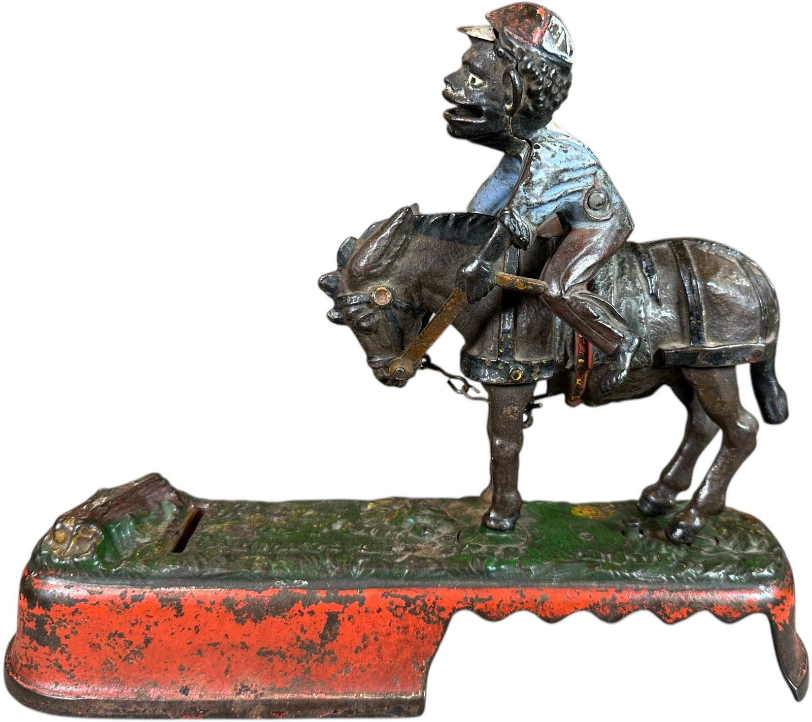 SPISE A MULE MECHANICAL BANK: 1397. SPISE A MULE MECHANICAL BANK | J&E Stevens Co. | CULTURAL DISCLAIMER: Certain antique and vintage items in this sale include imagery or themes that reflect racial stereotypes now recognized as o