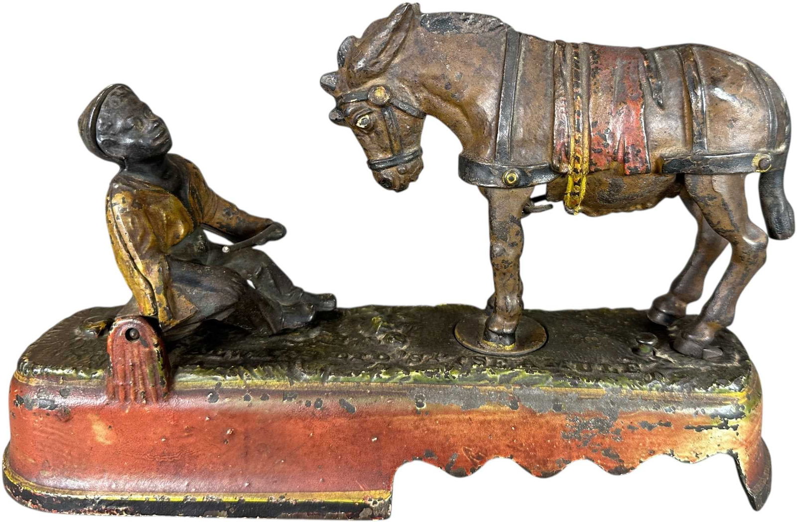 SPISE A MULE MECHANICAL BANK: 1447. SPISE A MULE MECHANICAL BANK | J&E Stevens Co. | CULTURAL DISCLAIMER: Certain antique and vintage items in this sale include imagery or themes that reflect racial stereotypes now recognized as o