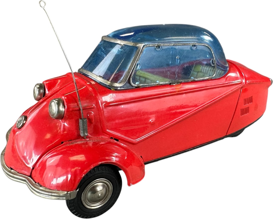 BANDAI MESSERSCHMITT AUTO KE 200: 56. BANDAI MESSERSCHMITT AUTO KE 200 | Japan. Working friction motor. Provenance: Lenny Hummel Collection. | 8.5" l. | One miniscule paint chip darkened, (Excellent Condition) | $300 - $400