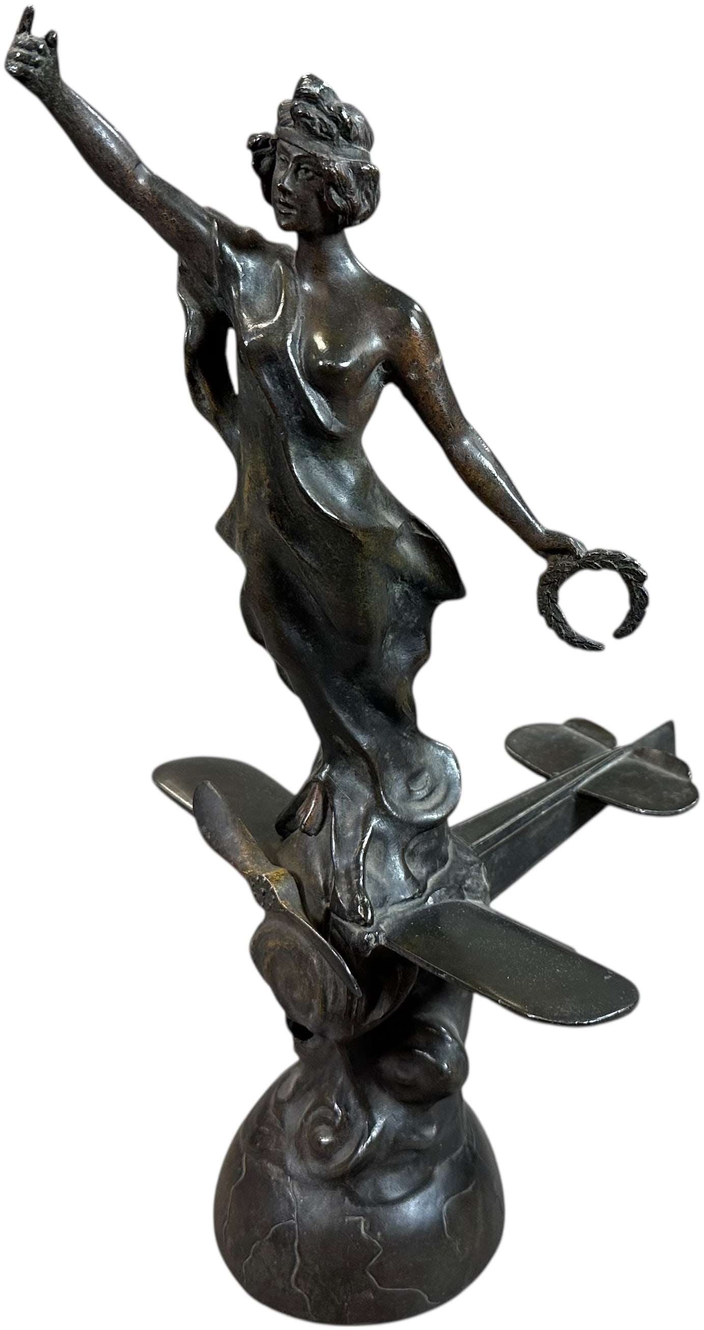 BRONZE WINGED VICTORY AIRPLANE MASCOT STATUE (1 of 9)