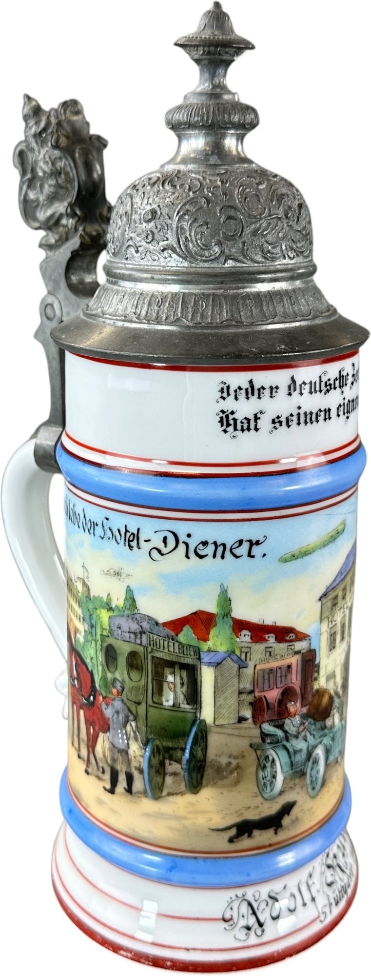 HOTEL PORTER AUTOMOBILE LITHOPHANE BEER STEIN (1 of 8)
