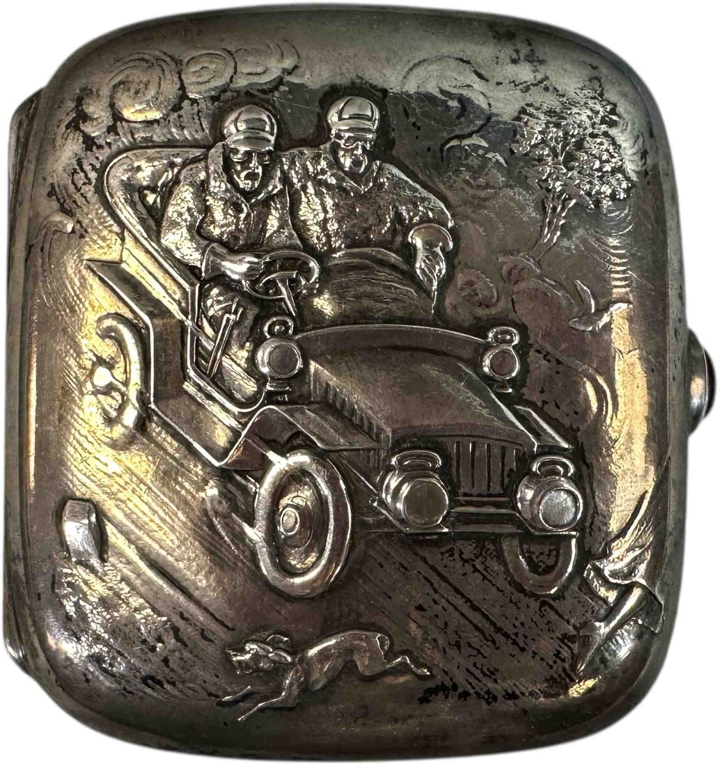 EMBOSSED STERLING AUTOMOTIVE CIGARETTE CASE (1 of 7)