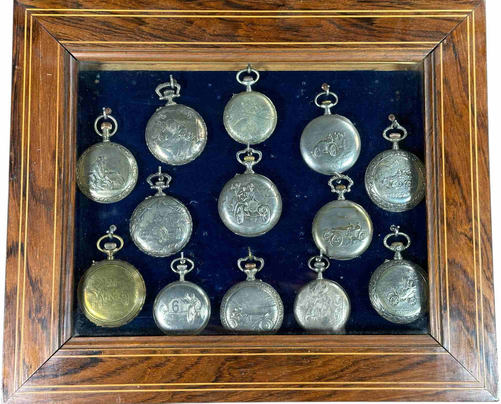 FRAMED COLLECTION OF AUTOMOBILE POCKET WATCHES (1 of 7)