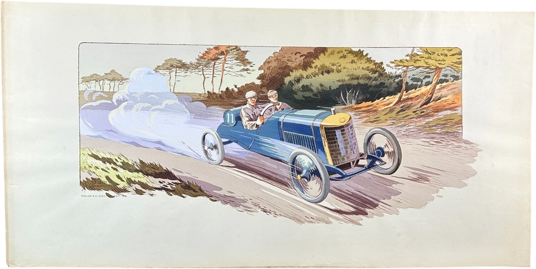GAMY NO. 11 GRAND PRIX DE FRANCE 1913: 335. GAMY NO. 11 GRAND PRIX DE FRANCE 1913 | French lithograph print, Marguerite "Gamy" Montaut (1883 ? 1936). Signed L.L.: "Gamy''. Mabileau & Co. Paris Copyright 1913. | 36" l. x 18" h. | Overall
