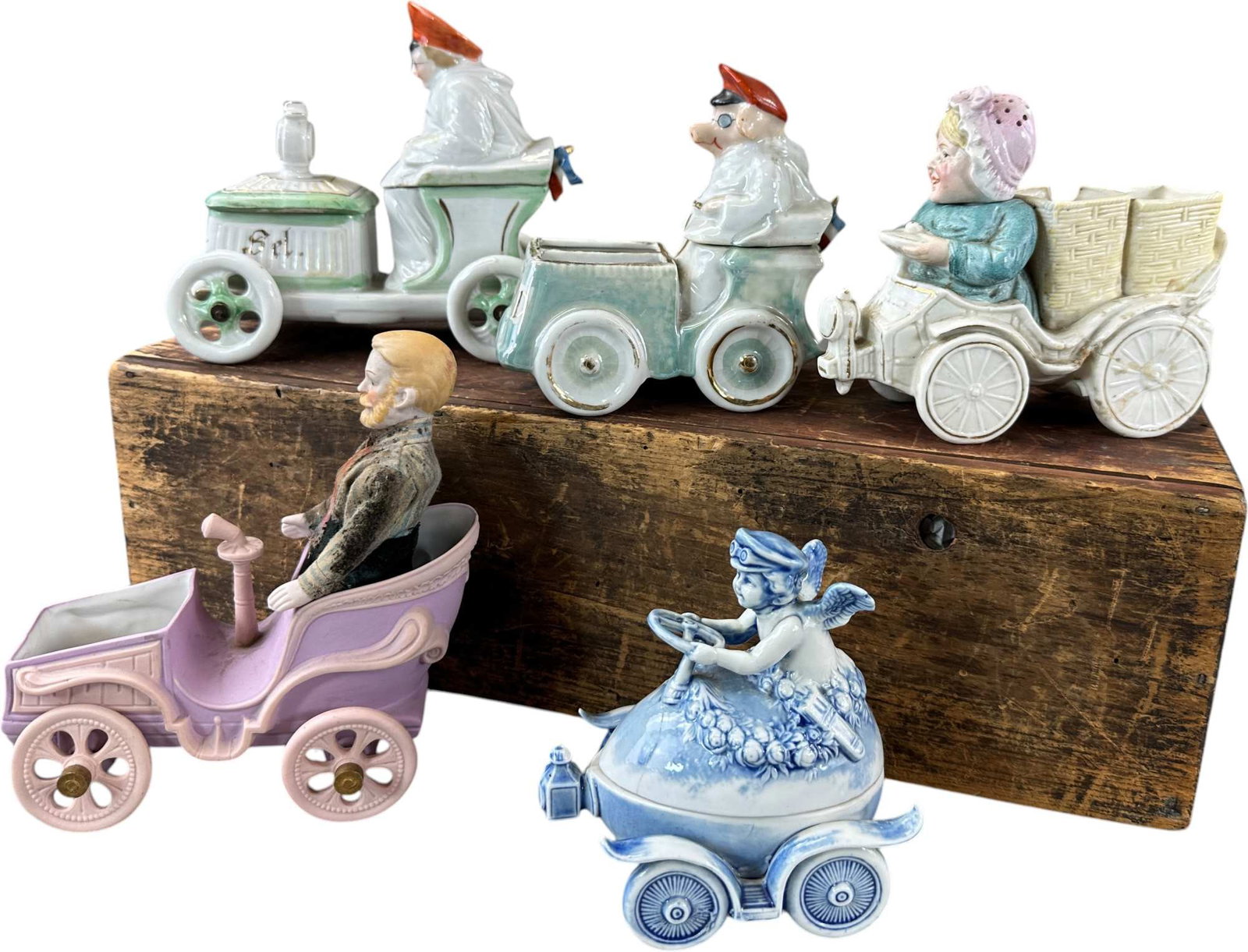 FIVE CERAMIC AUTOMOTIVE THEME CONDIMENT SETS - 2