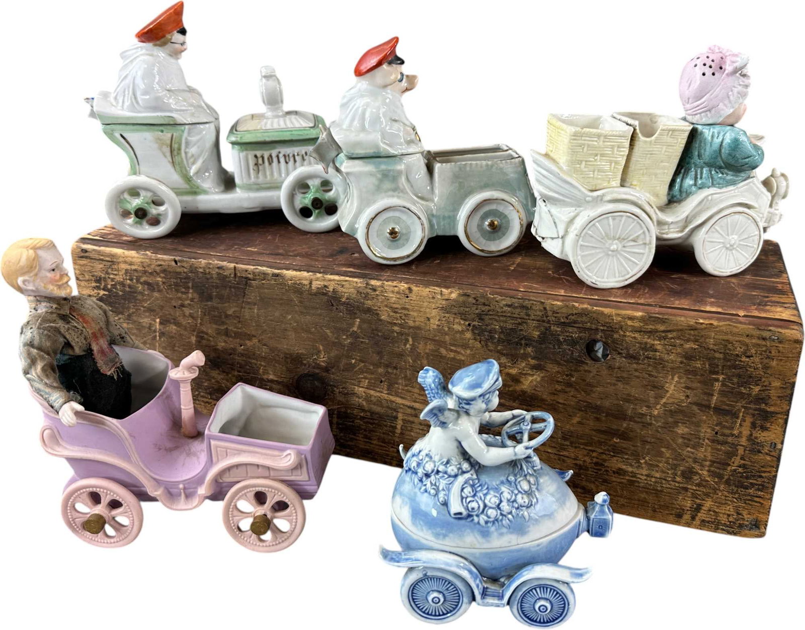 FIVE CERAMIC AUTOMOTIVE THEME CONDIMENT SETS - 4