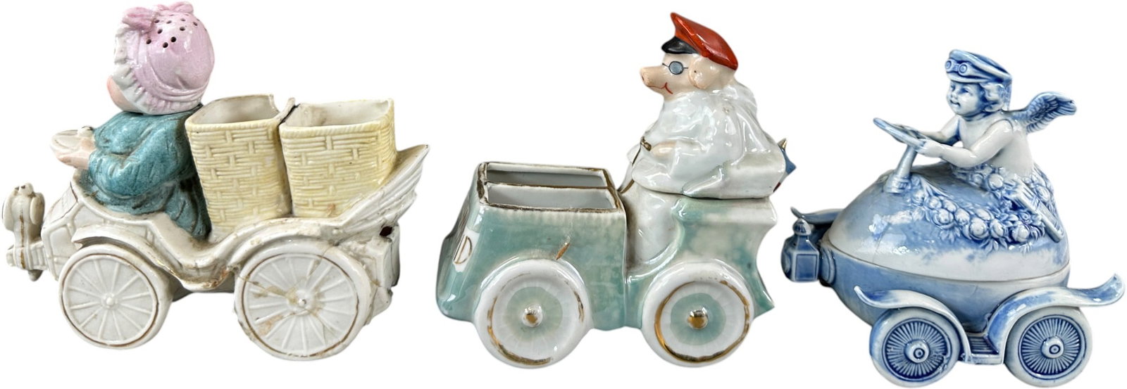FIVE CERAMIC AUTOMOTIVE THEME CONDIMENT SETS - 6
