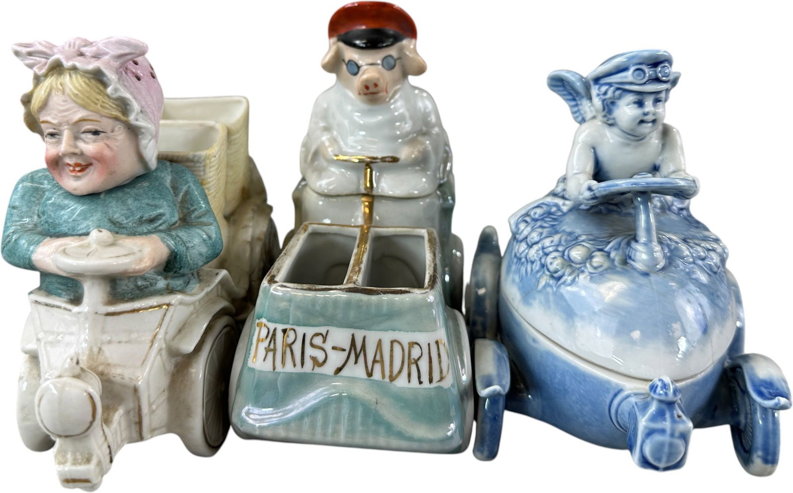 FIVE CERAMIC AUTOMOTIVE THEME CONDIMENT SETS - 7