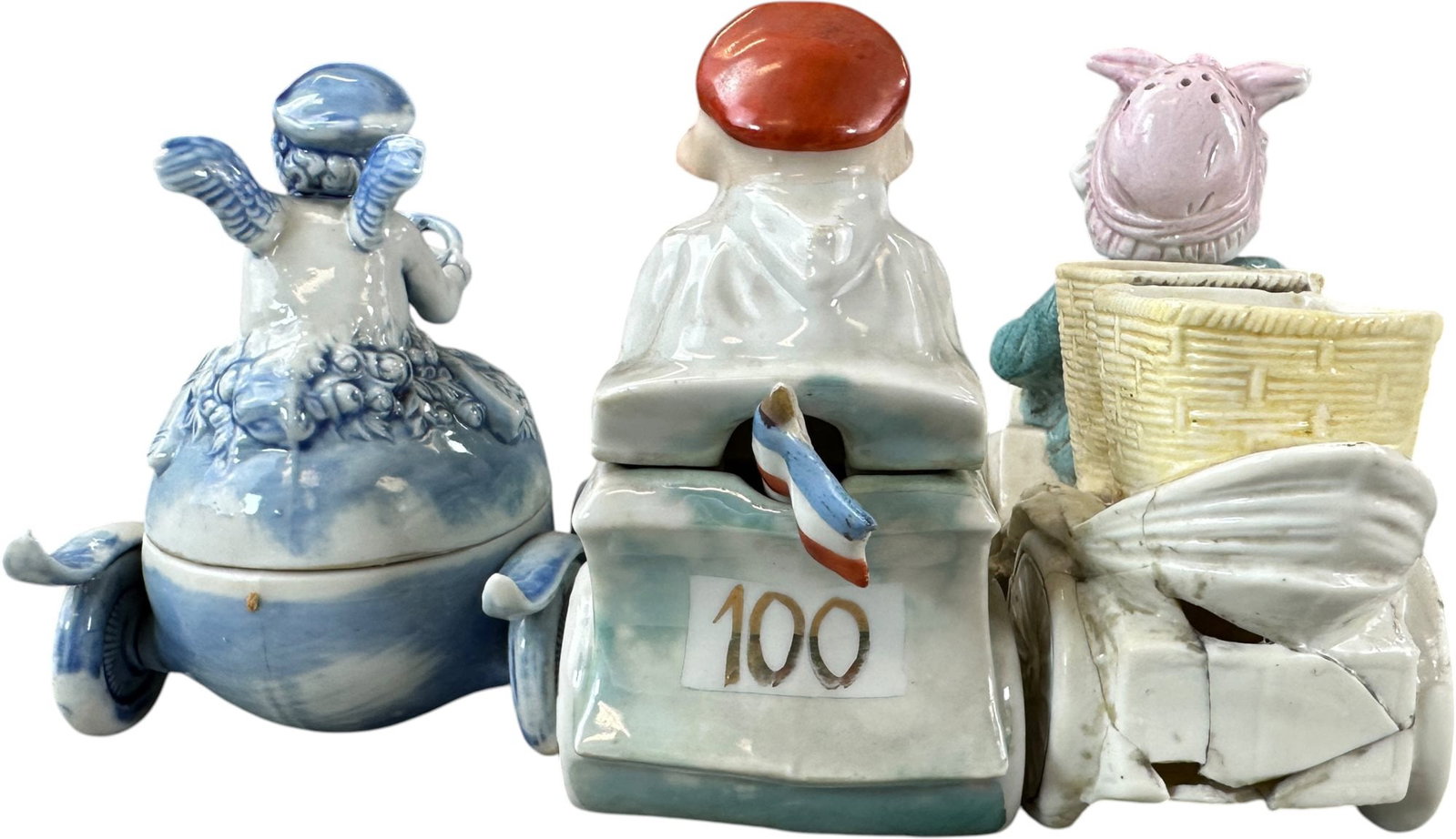 FIVE CERAMIC AUTOMOTIVE THEME CONDIMENT SETS - 9