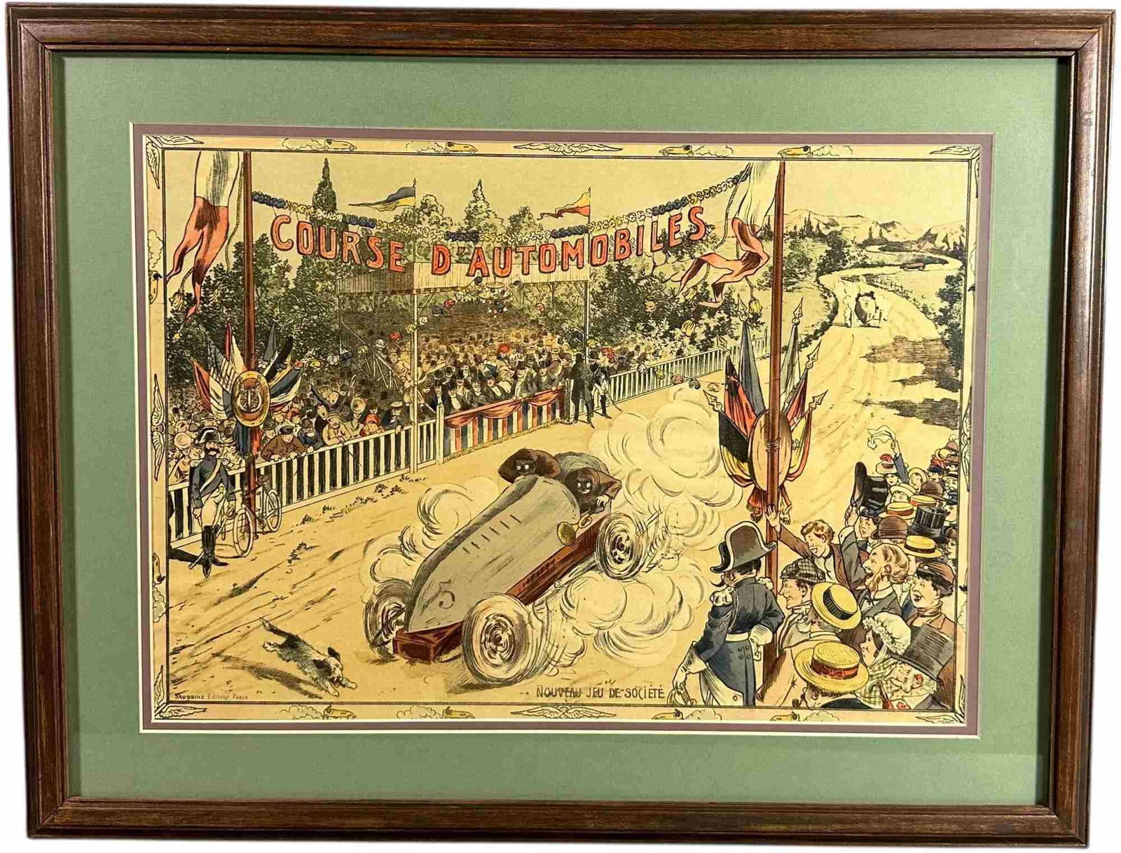 FRAMED FRENCH AUTOMOBILE RACING GAME BOX LID (1 of 7)