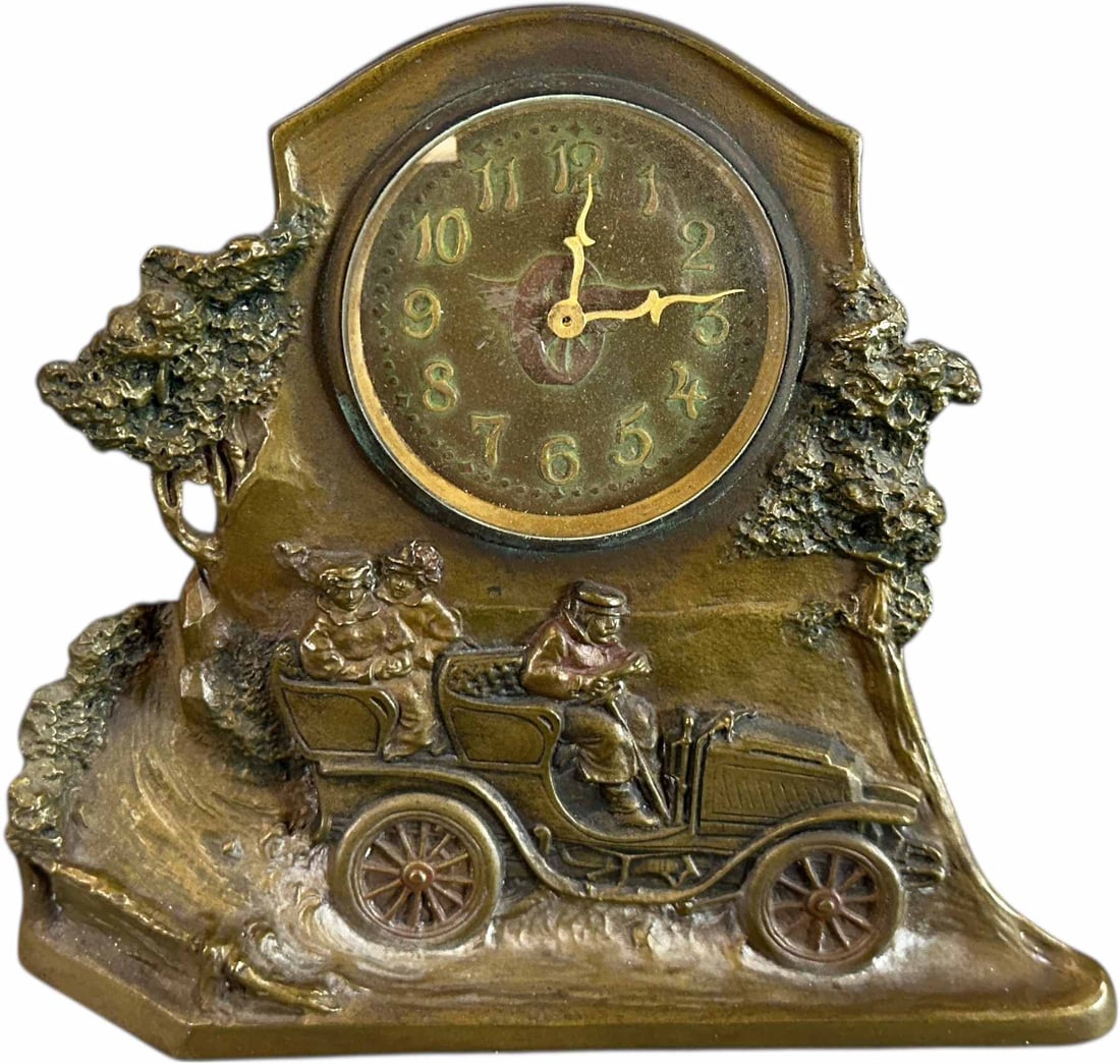 BRONZE COUNTRYSIDE MOTORING DESK CLOCK (1 of 5)