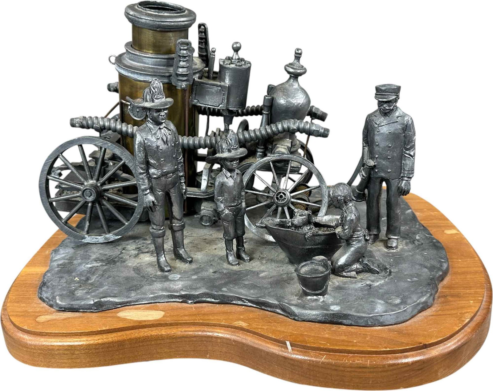 LEAD FIRE ENGINE FIGURAL SCENE STATUE - 2