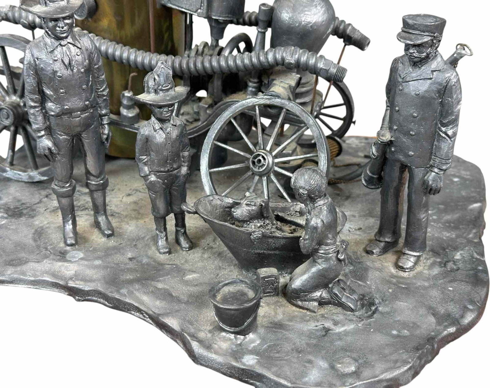 LEAD FIRE ENGINE FIGURAL SCENE STATUE - 3