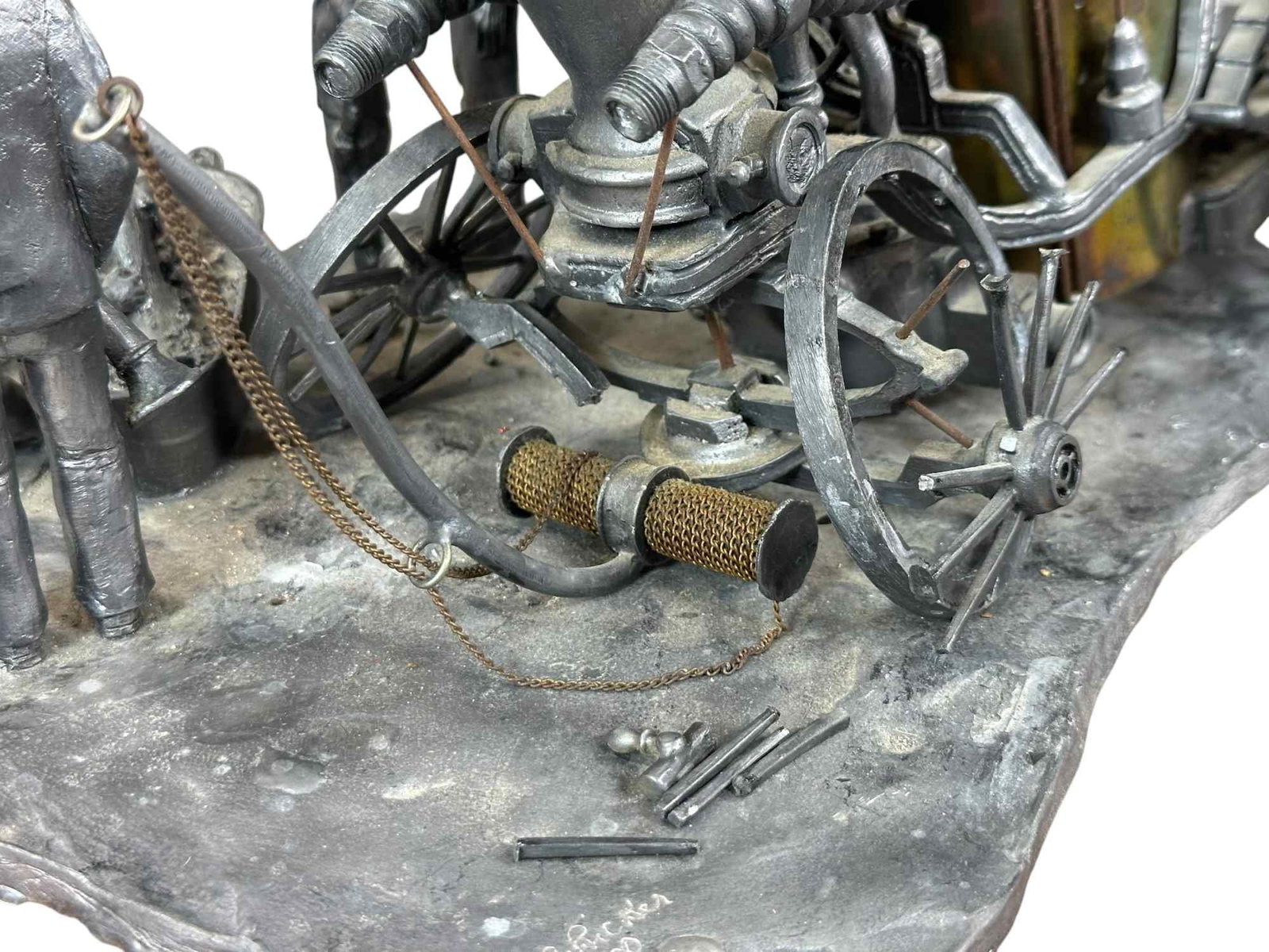 LEAD FIRE ENGINE FIGURAL SCENE STATUE - 4