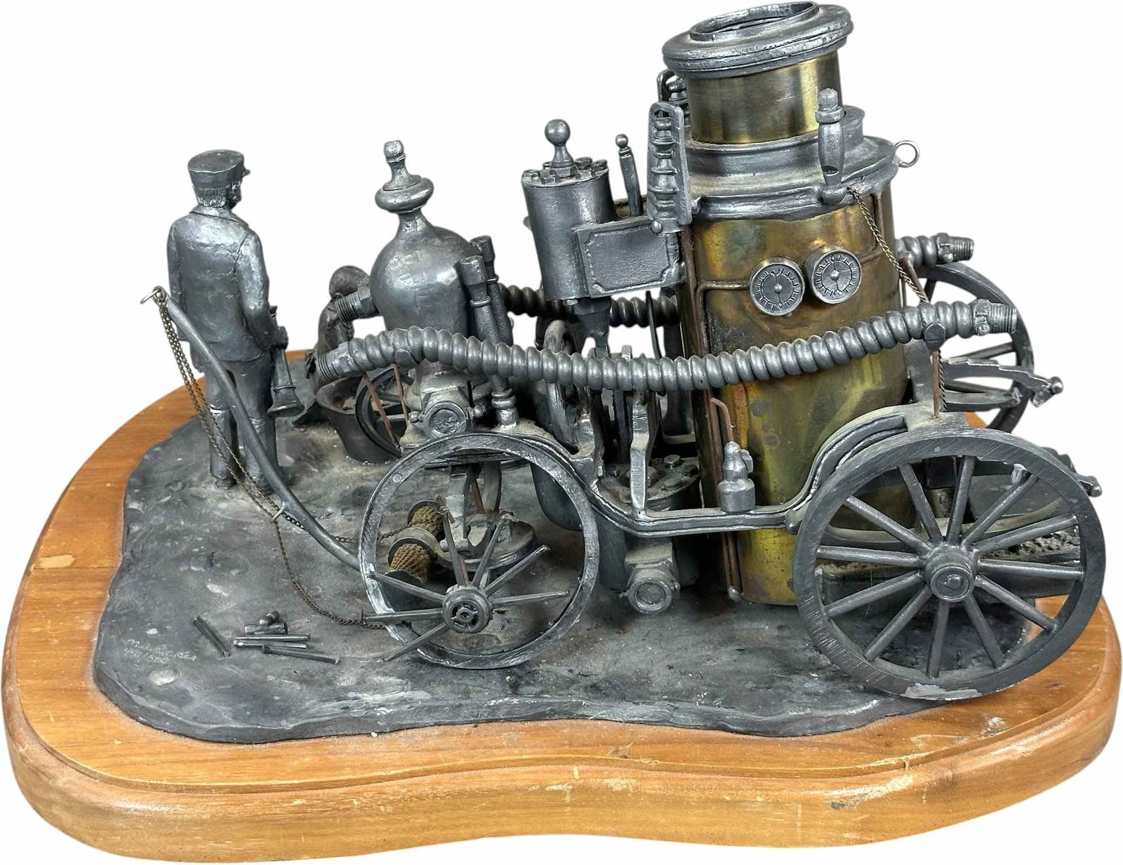 LEAD FIRE ENGINE FIGURAL SCENE STATUE - 5