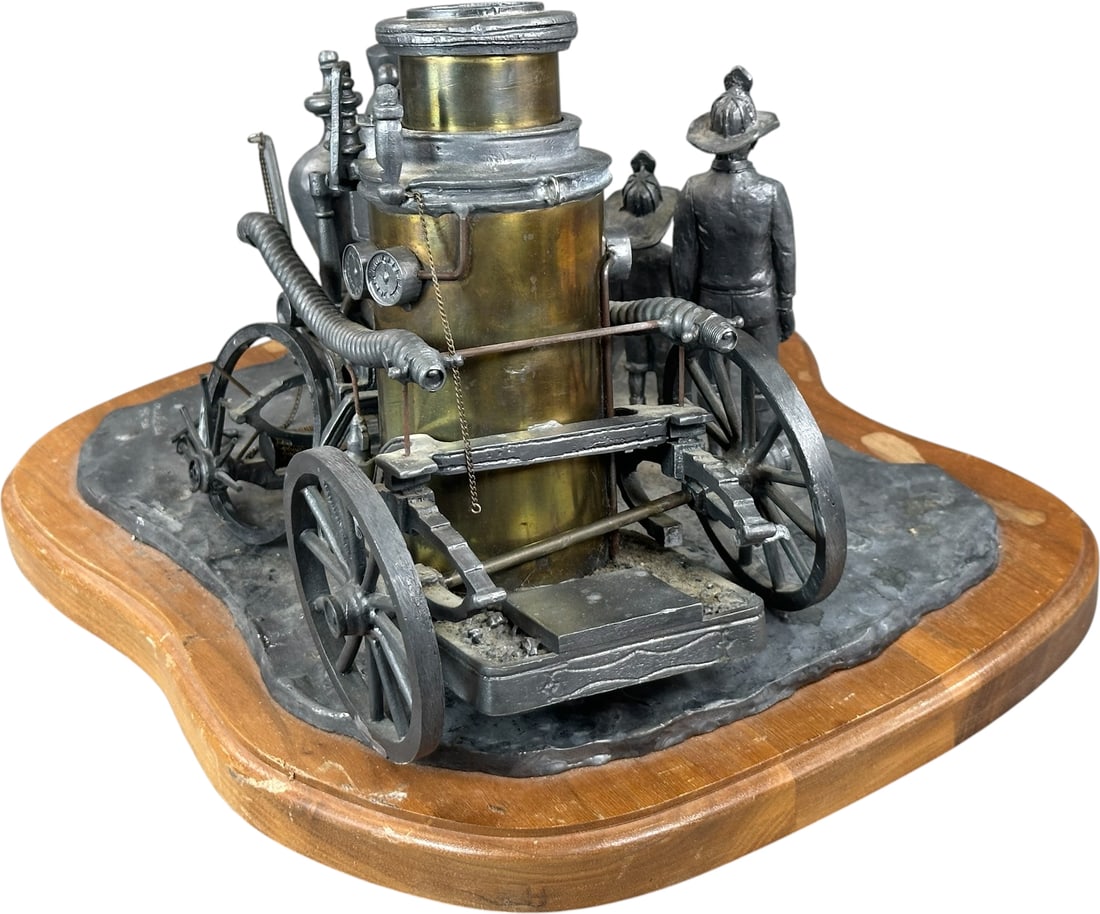 LEAD FIRE ENGINE FIGURAL SCENE STATUE - 6
