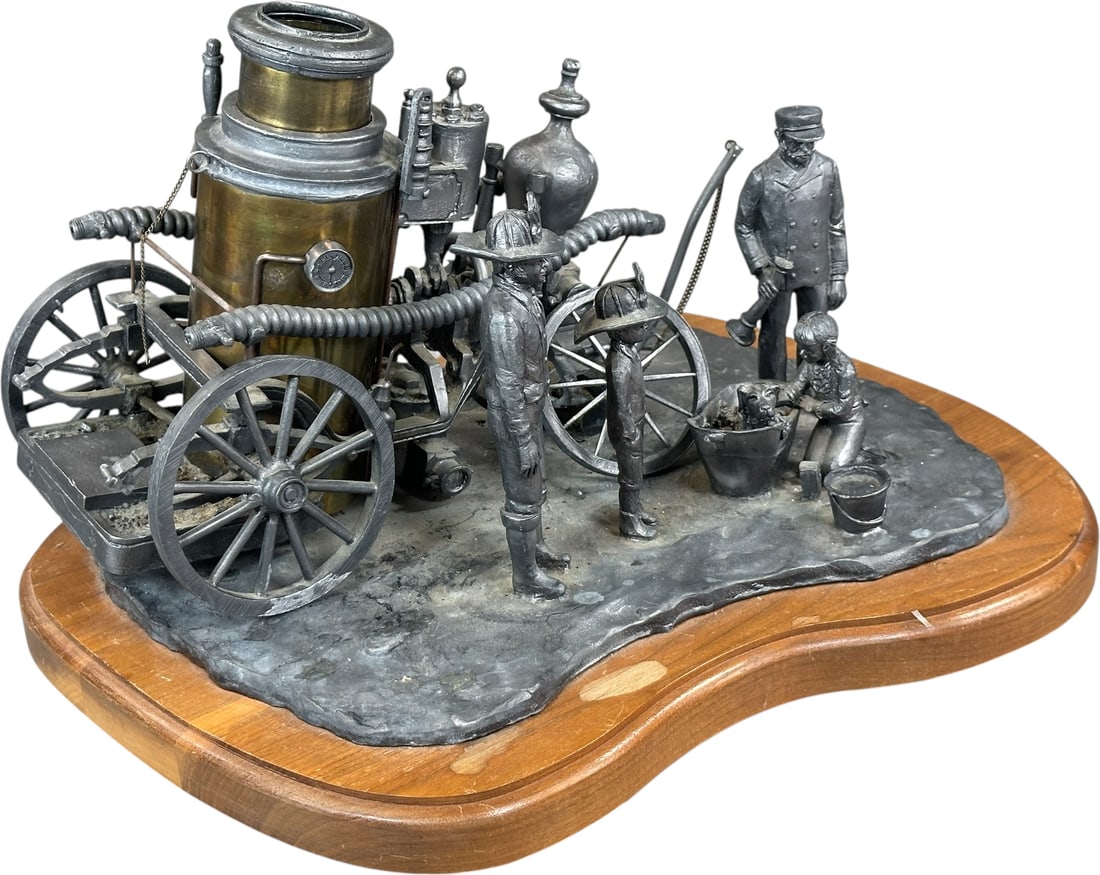 LEAD FIRE ENGINE FIGURAL SCENE STATUE - 7