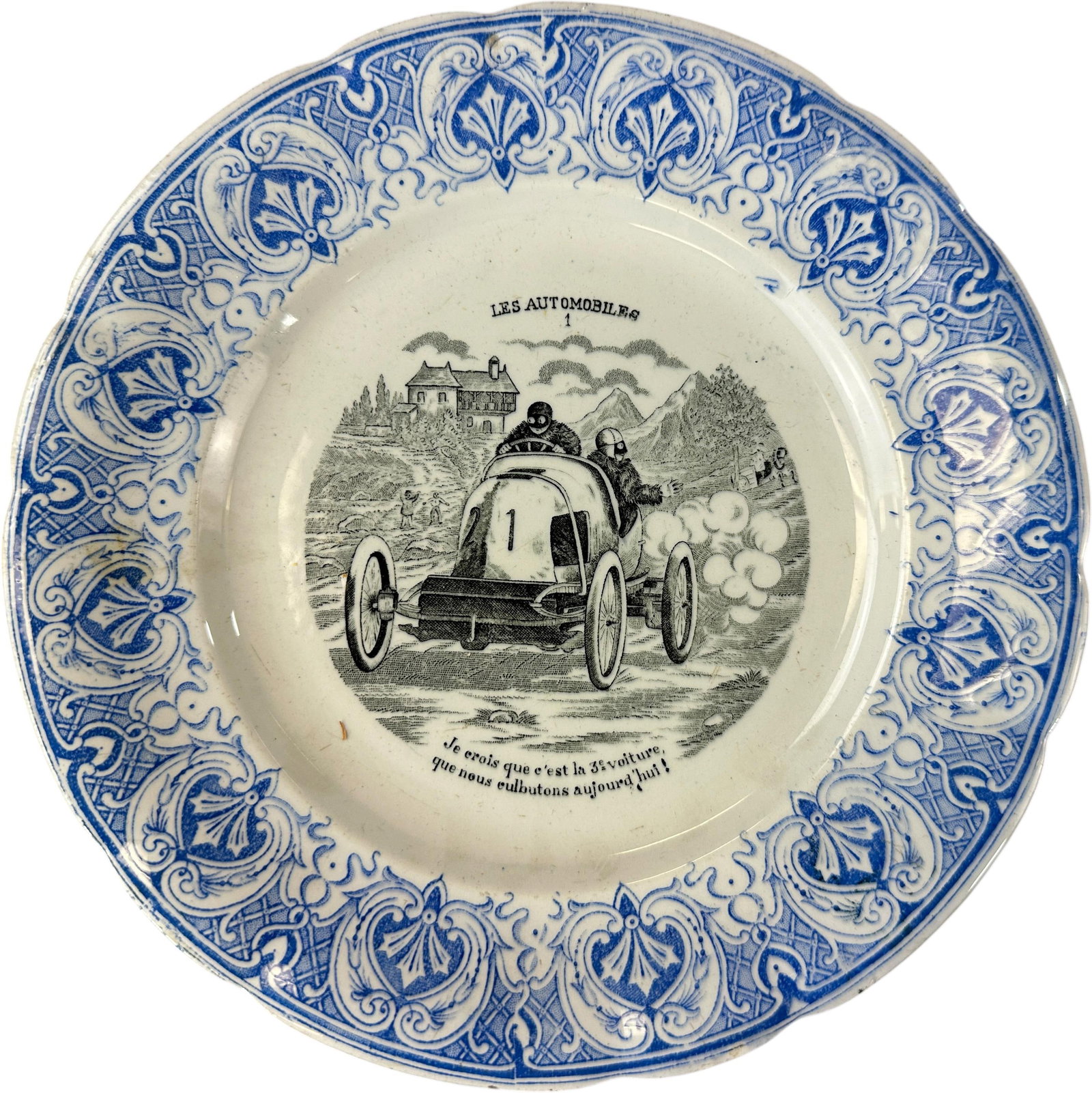 MORS RACING CAR COMMEMORATIVE CERAMIC PLATE: 461. MORS RACING CAR COMMEMORATIVE CERAMIC PLATE | No. 1 in this Les Automobiles automotive series. From the David Bausch Automobilia Collection. | 8" dia. | (Excellent Condition) | $200 - $400