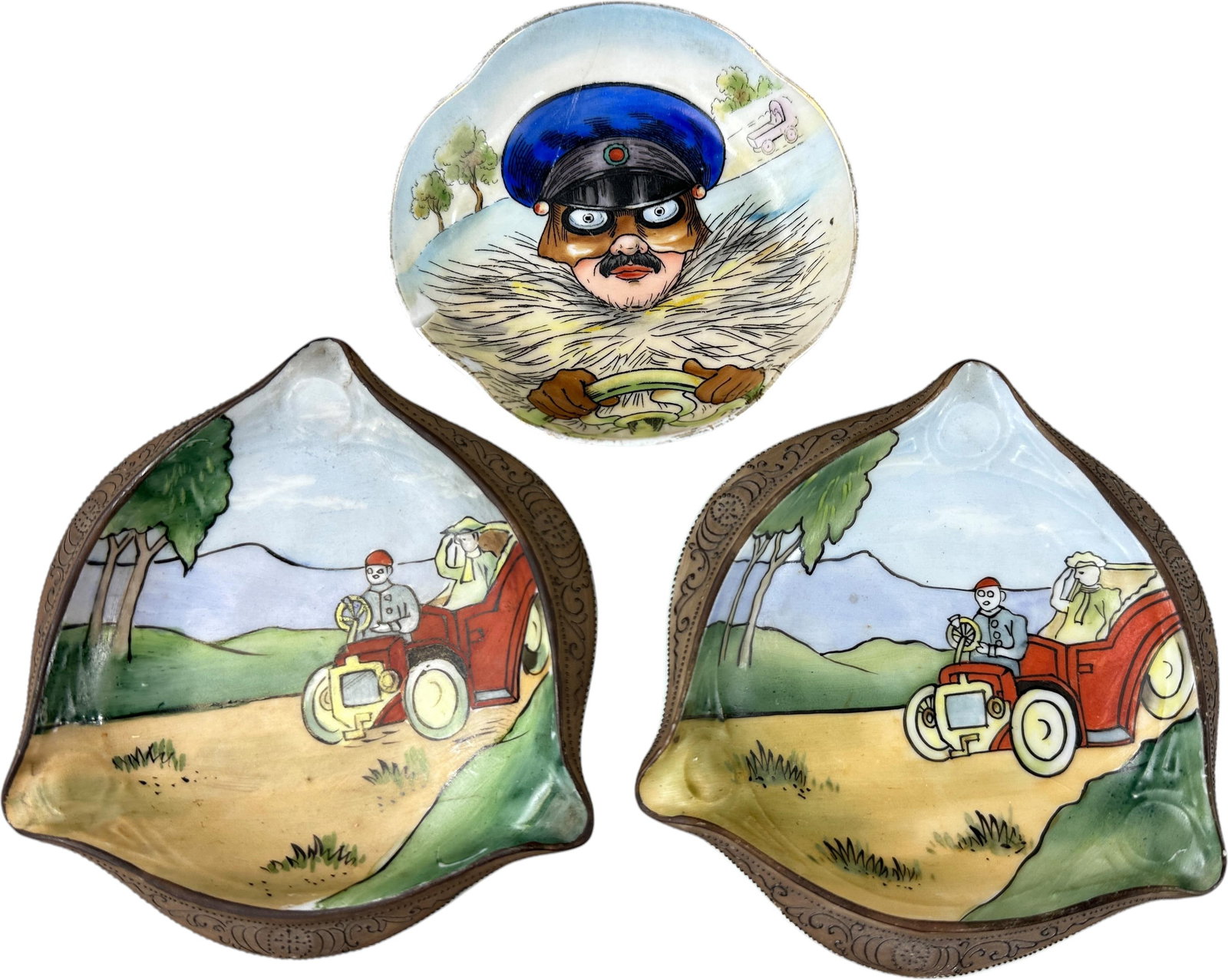 TWO NIPPON AUTO ASHTRAYS AND DRIVER DISH (1 of 5)