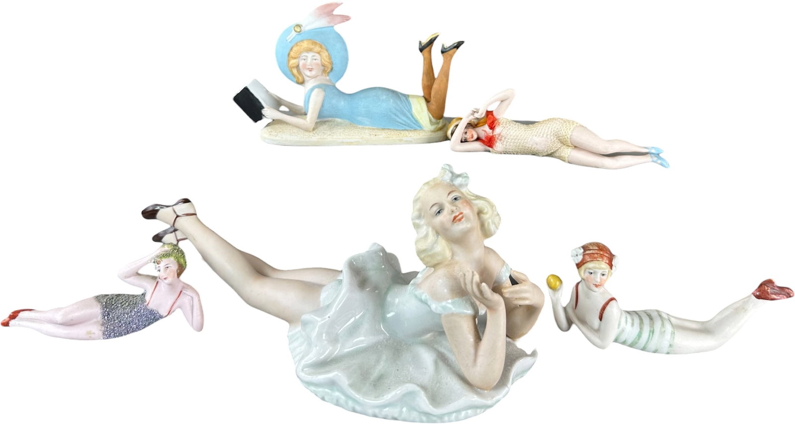 FIVE CERAMIC BATHING BEAUTIES FIGURES