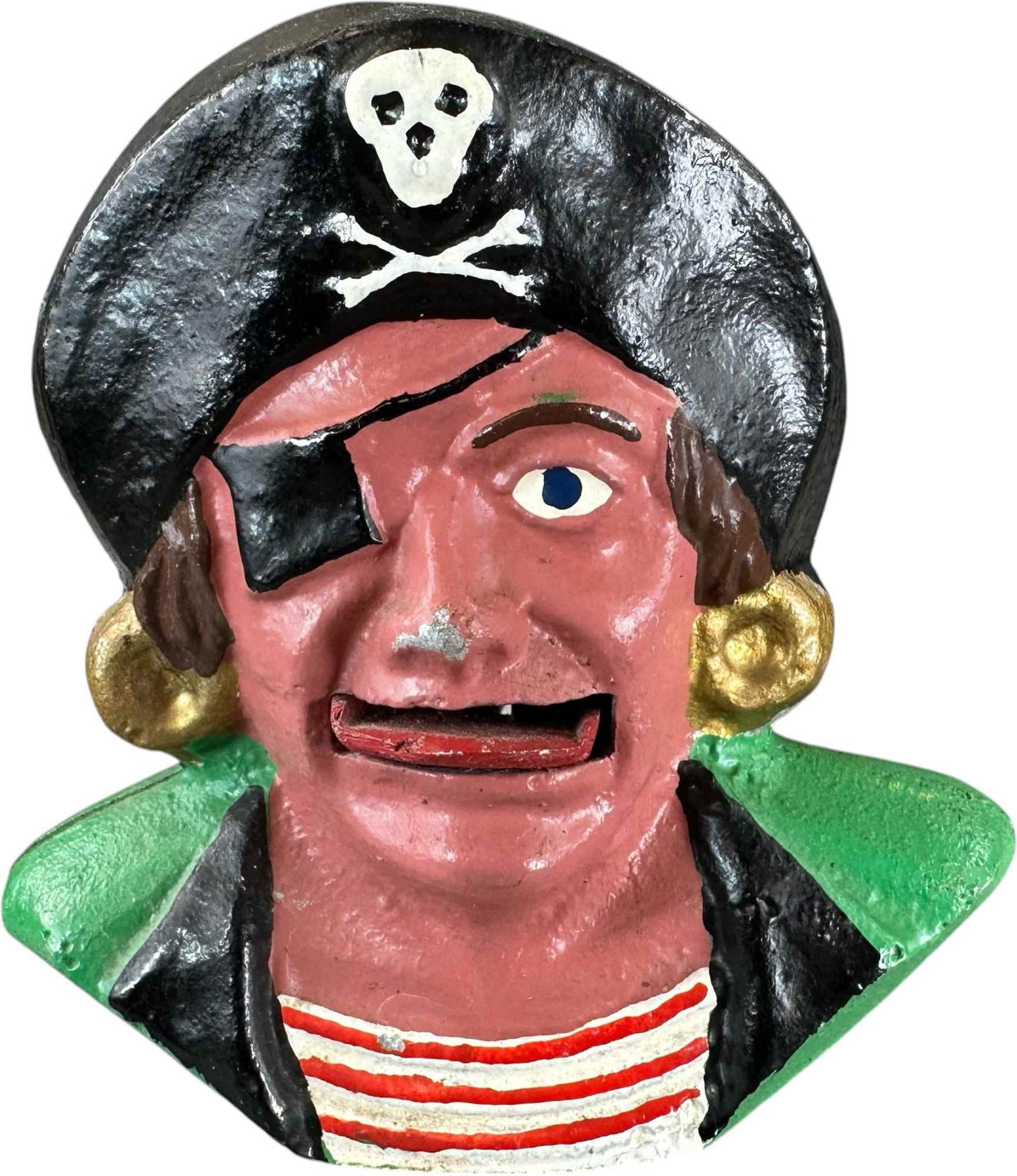 REYNOLDS PIRATE MECHANICAL BANK: 172. REYNOLDS PIRATE MECHANICAL BANK | Catalogue # 4-M, 1972, Edition 3 of 10. Ex: Max Berry Collection. | 4.5" h. | (Pristine Condition) | $150 - $300