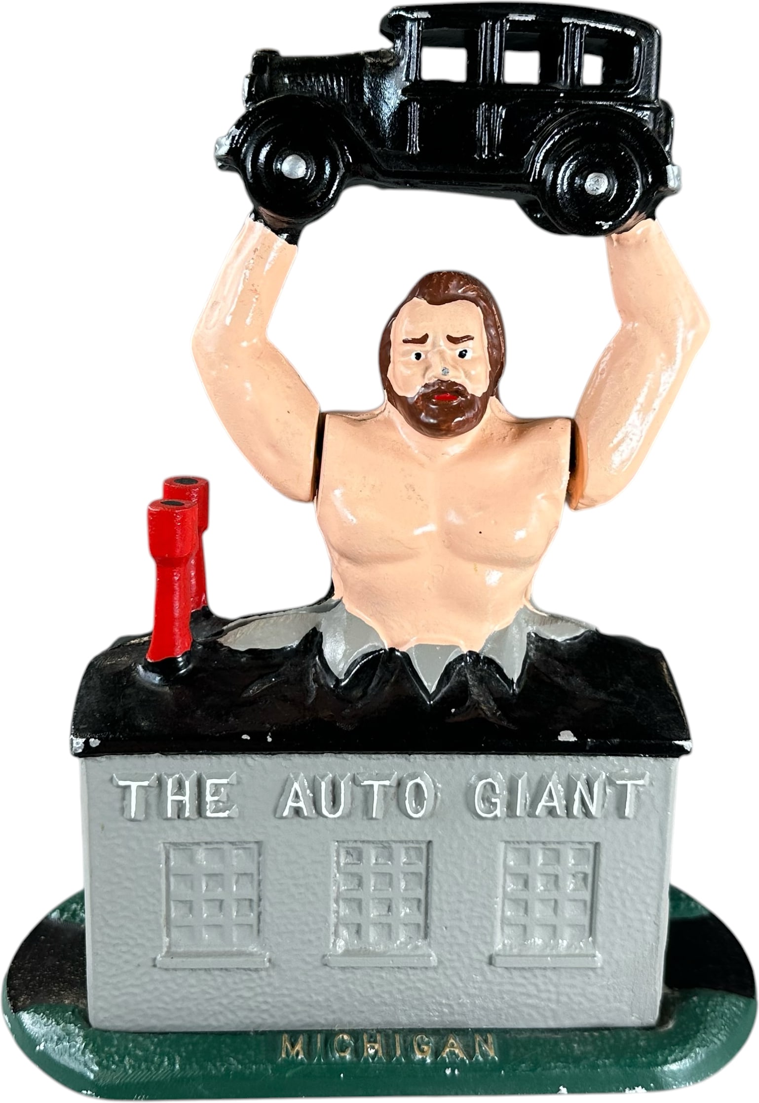 REYNOLDS AUTO GIANT MECHANICAL BANK: 175. REYNOLDS AUTO GIANT MECHANICAL BANK | "Michigan", Catalogue # 43-M, 1987, Edition 2 of 30. Ex: Max Berry Collection. | 10.5" h. | (Pristine Condition) | $400 - $700