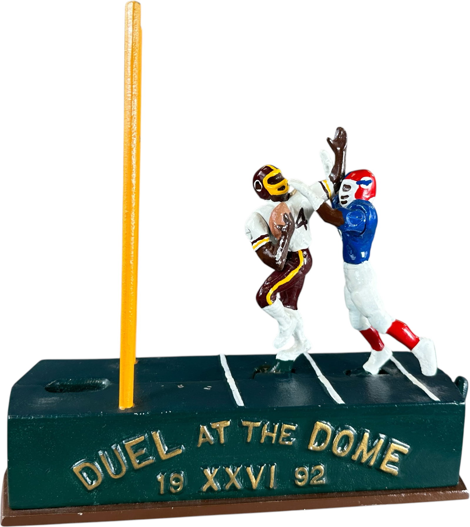 REYNOLDS DUEL AT THE DOME MECHANICAL BANK: 180. REYNOLDS DUEL AT THE DOME MECHANICAL BANK | Washington vs Buffalo, Catalogue # 49-M, 1992, Edition 2 of 50. Ex: Max Berry Collection. | 9" l. | (Pristine to Near Mint Condition) | $200 - $400