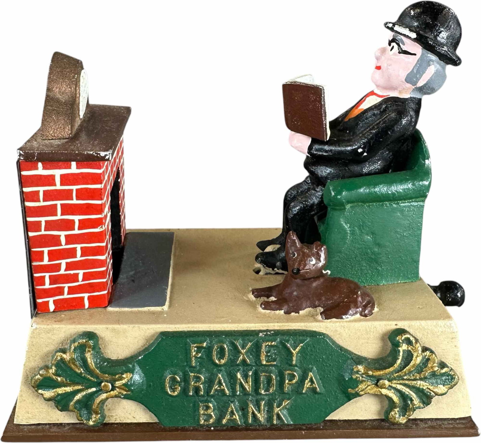 REYNOLDS FOXEY GRANDPA MECHANICAL BANK: 197. REYNOLDS FOXEY GRANDPA MECHANICAL BANK | Catalogue # 15-M, 1974, Edition of 10. Ex: Max Berry Collection. | 6.5" l. | (Pristine Condition) | $300 - $400
