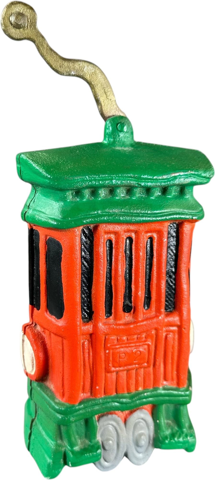 REYNOLDS TROLLEY MECHANICAL BANK: 209. REYNOLDS TROLLEY MECHANICAL BANK | Catalogue # 26-M, 1974, Edition 2 of 30. Ex: Max Berry Collection. | 8.5" h. | Unusual colors, (Pristine Condition) | $200 - $400