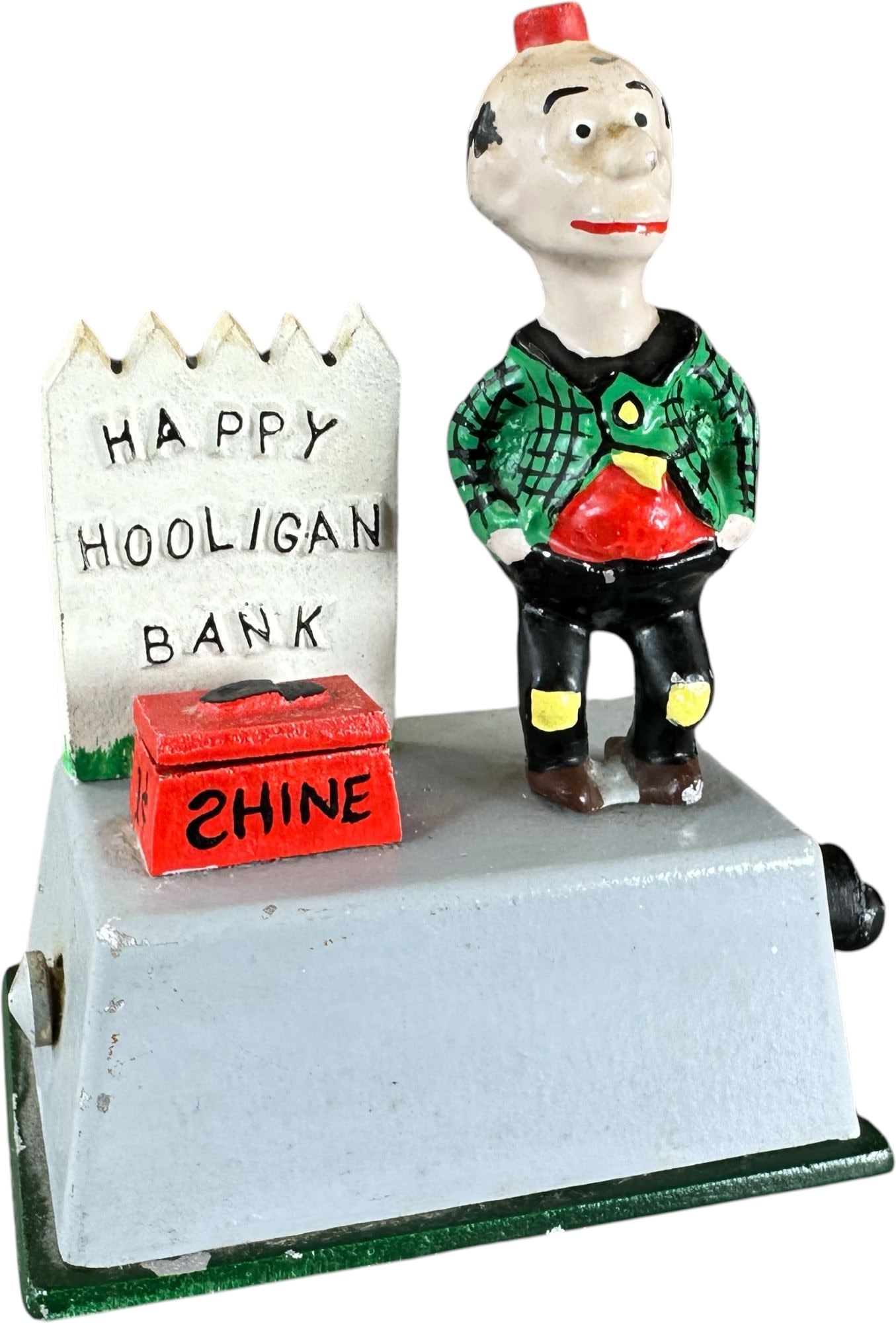 REYNOLDS HAPPY HOOLIGAN MECHANICAL BANK: 230. REYNOLDS HAPPY HOOLIGAN MECHANICAL BANK | Catalogue # 16-M, 1974, Edition of 10. Ex: Max Berry Collection. | 4.5" l. | (Excellent Condition) | $400 - $600