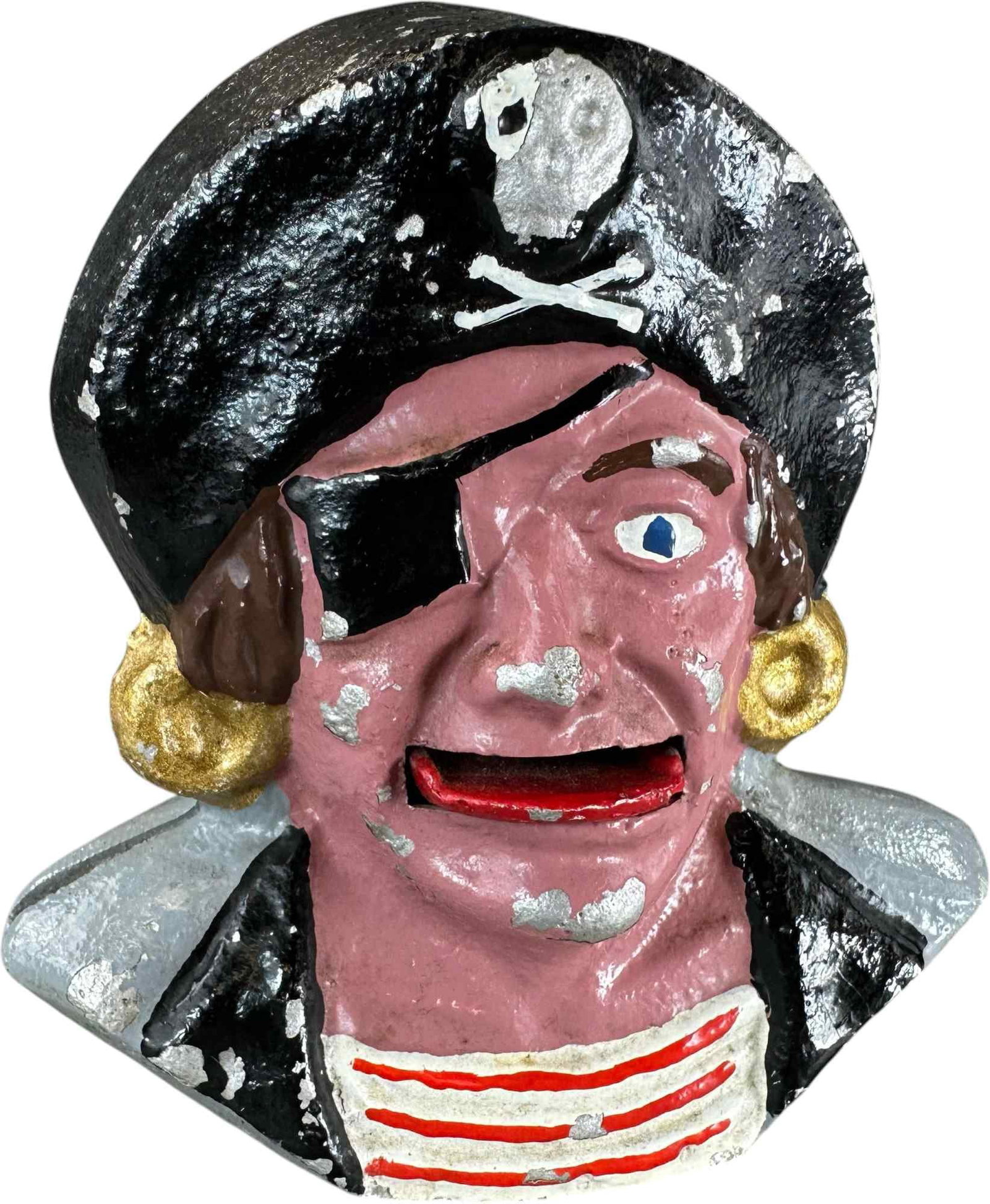 REYNOLDS PIRATE MECHANICAL BANK: 235. REYNOLDS PIRATE MECHANICAL BANK | Catalogue # 4-M, 1972, Edition 2 of 10. Ex: Max Berry Collection. | 5" h. | (Very Good to Excellent Condition) | $100 - $200