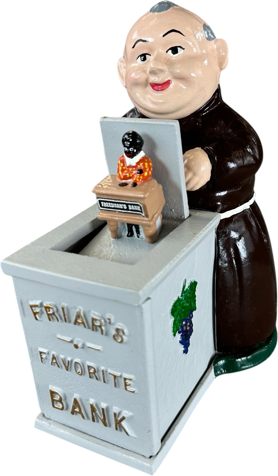 REYNOLDS FRIARS FAVORITE MECHANICAL BANK: 249. REYNOLDS FRIARS FAVORITE MECHANICAL BANK | Catalogue # 59-M, 1997, Edition 2 of 50. Ex: Max Berry Collection. | 5.5" l. | (Near Mint Condition) | $100 - $200