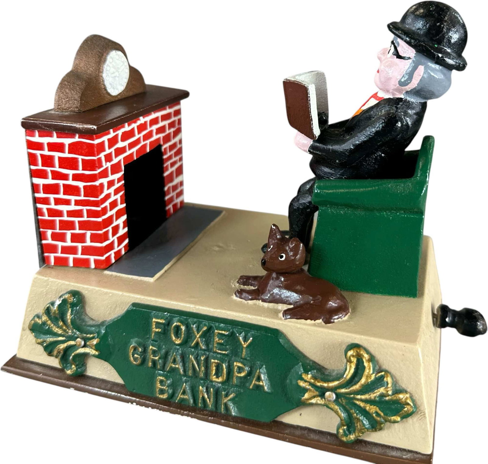 REYNOLDS FOXEY GRANDPA MECHANICAL BANK: 252. REYNOLDS FOXEY GRANDPA MECHANICAL BANK | Catalogue # 15-M, 1974, Edition of 10. Ex: Max Berry Collection. | 6.5" l. | (Pristine to Near Mint Condition) | $300 - $500