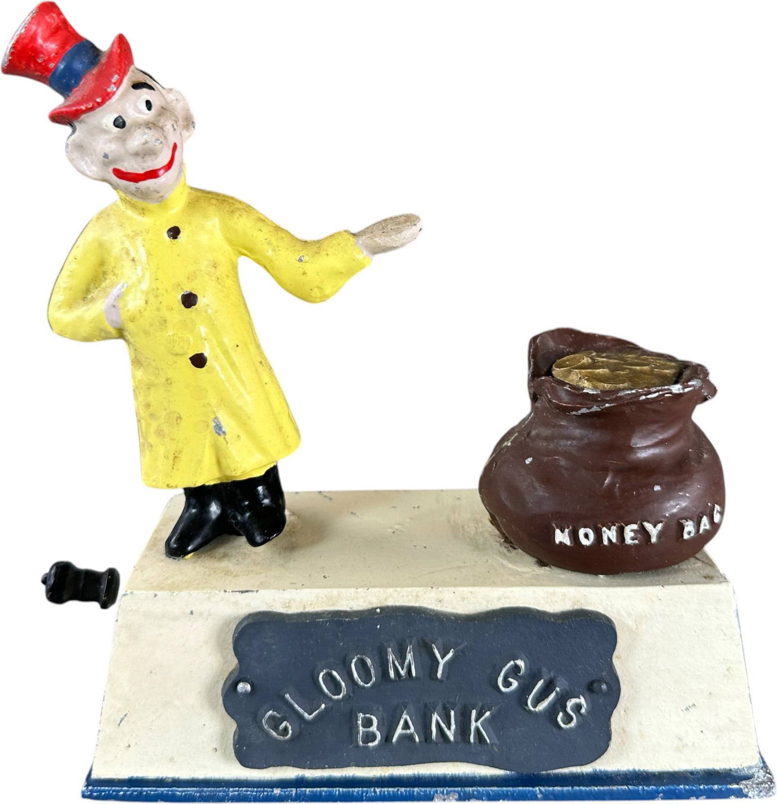 REYNOLDS GLOOMY GUS MECHANICAL BANK: 254. REYNOLDS GLOOMY GUS MECHANICAL BANK | Catalogue # 18-M, 1973, Edition of 19. Ex: Max Berry Collection. | 6" l. | (Excellent Condition) | $250 - $500