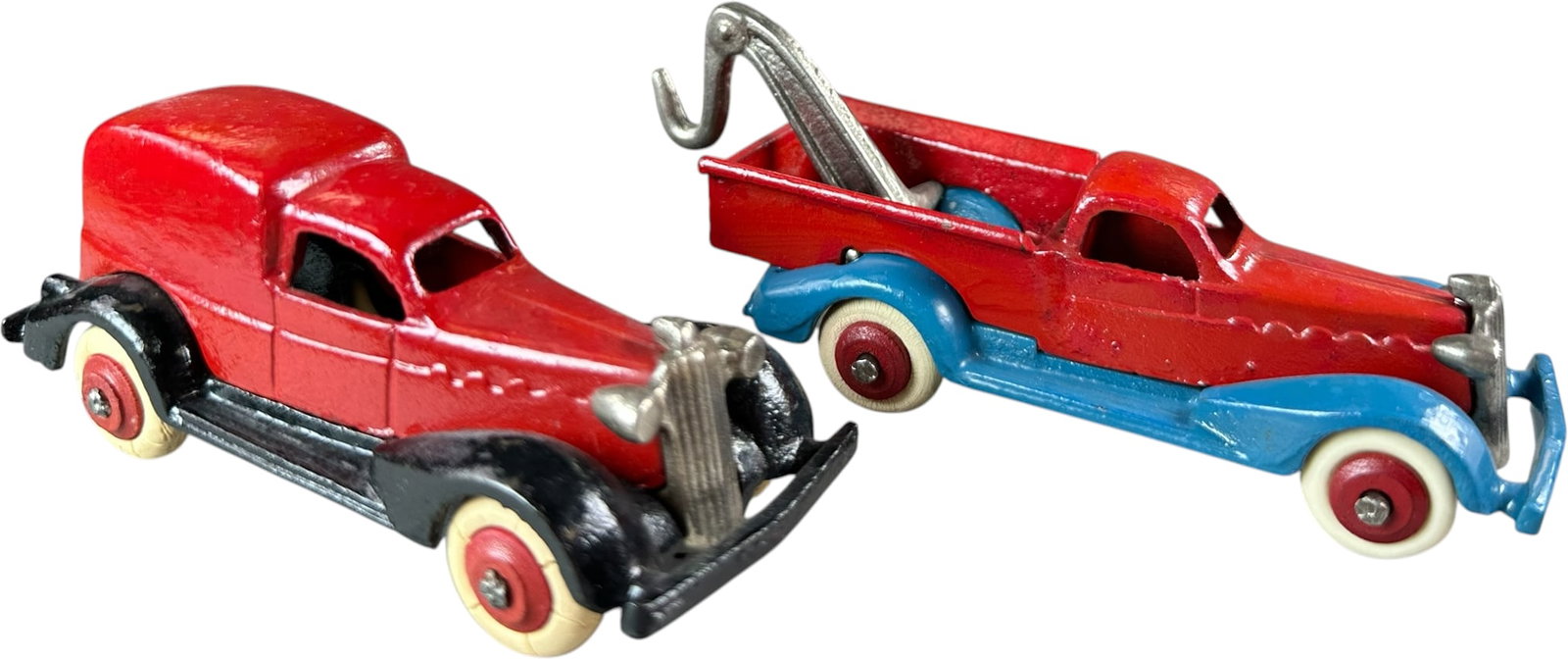 DENT LASALLE TOW TRUCK & VAN: 276. DENT LASALLE TOW TRUCK & VAN | Provenance: Ira Bernstein Collection. | 4.5" l. | Areas of nicely color matched overpaint to red with minor edge touch-up to fenders, display as (Excellent