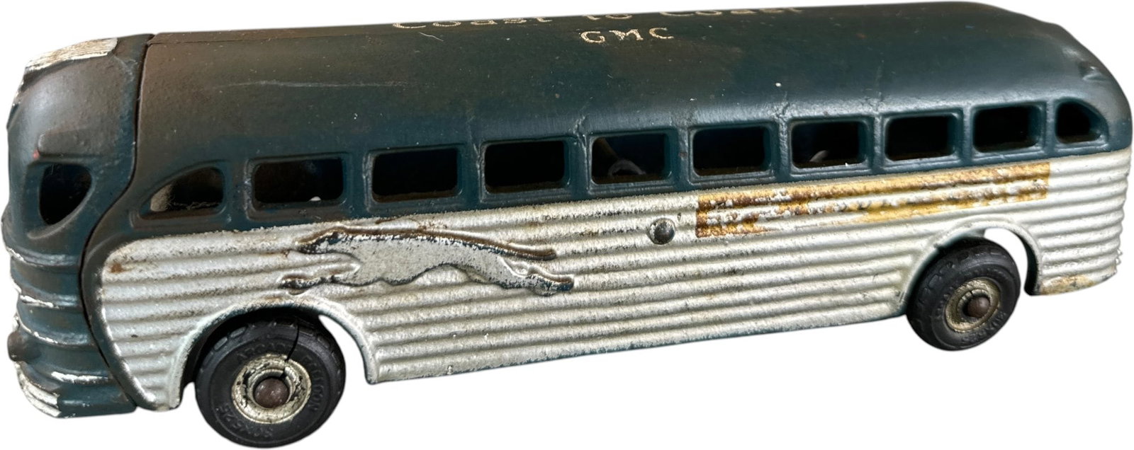 ARCADE GREYHOUND COAST TO COAST GMC: 393. ARCADE GREYHOUND COAST TO COAST GMC | Ex: Tony Lasala Collection. | 9" l. | One replaced tire, (Very Good Condition) | $150 - $300