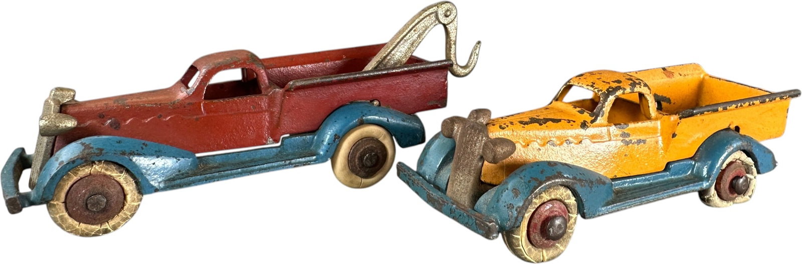 TWO DENT LASALLE CONSTRUCTION VARIATIONS: 412. TWO DENT LASALLE CONSTRUCTION VARIATIONS | Ex: Tony Lasala Collection. | 4" l. | Hairline inside bed of red truck near boom, (Very Good to Excellent Condition) | $200 - $400