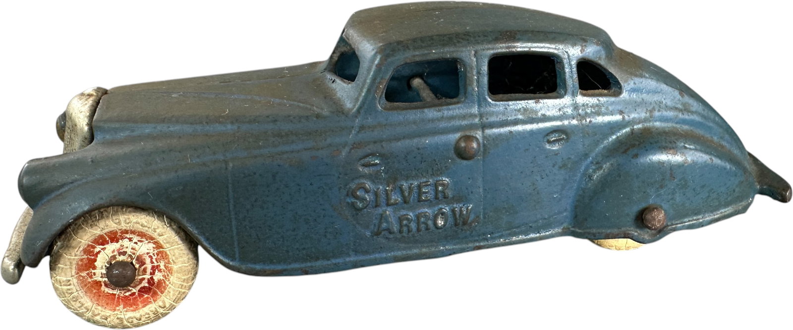 ARCADE SILVER ARROW BLUE SEDAN: 429. ARCADE SILVER ARROW BLUE SEDAN | Ex: Tony Lasala Collection. | 7" l. | Needs some waxing to bring up the color, (Very Good to Excellent Condition) | $100 - $200